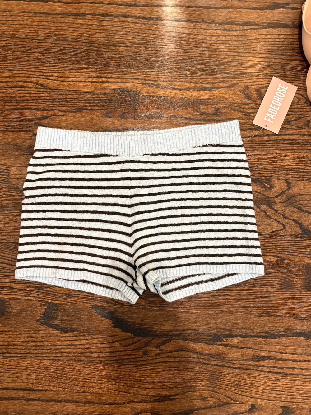 Faded Rose Women's Light blue and Brown Striped Knit Bike Shorts